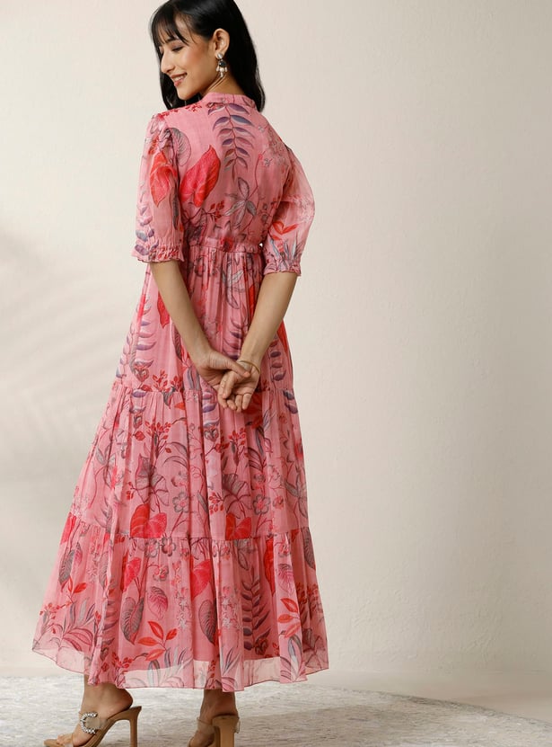 LIBAS Floral Print Maxi Dress with Elasticated Waist
