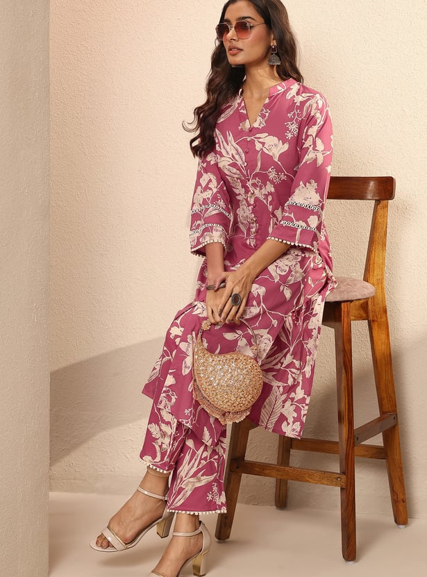 LIBAS Floral Print Straight Kurta Set