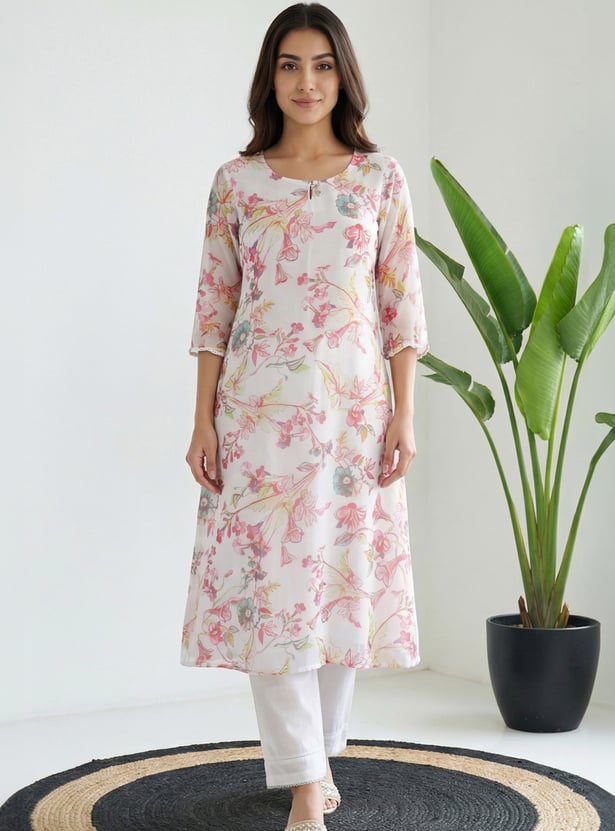 AURELIA Floral Print Straight Kurta