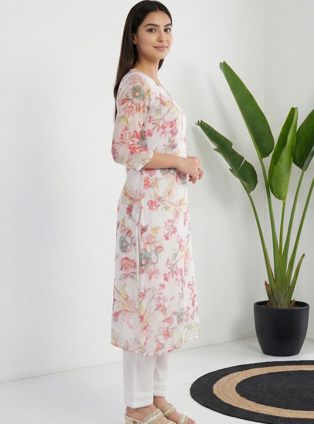 AURELIA Floral Print Straight Kurta