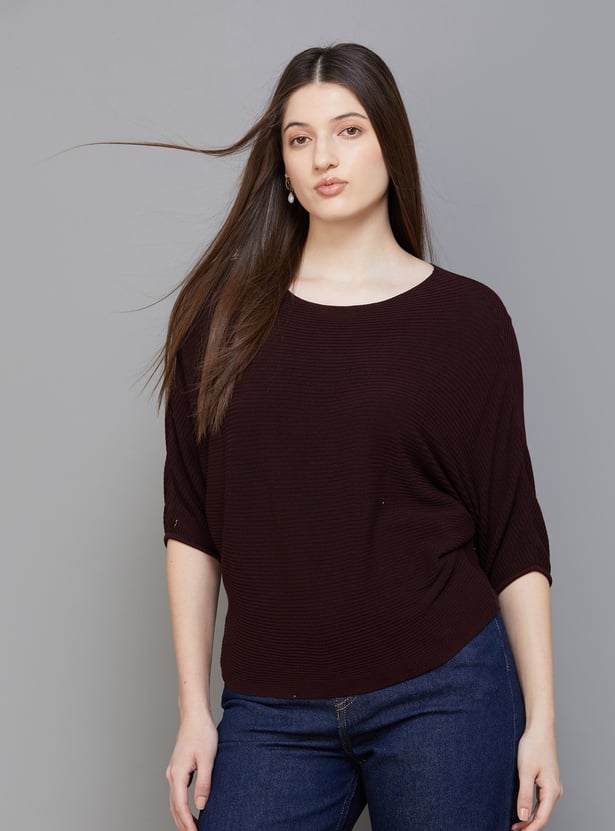 KRAUS Ribbed Batwing Sleeves Top