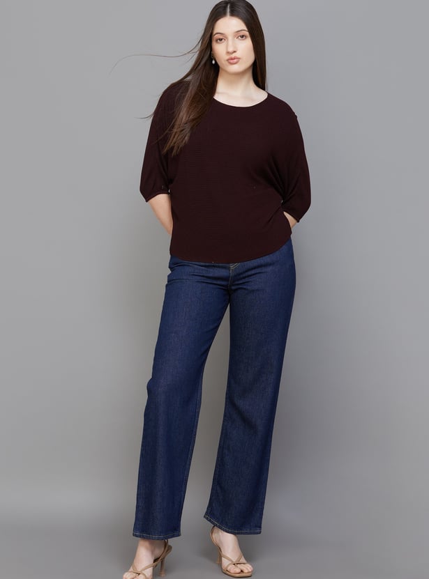 KRAUS Ribbed Batwing Sleeves Top