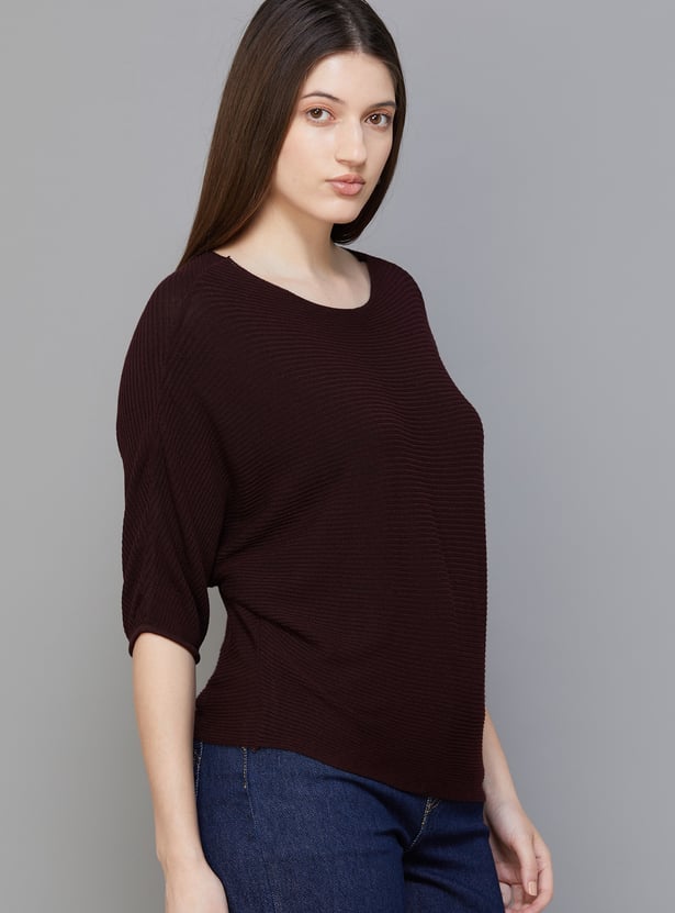 KRAUS Ribbed Batwing Sleeves Top