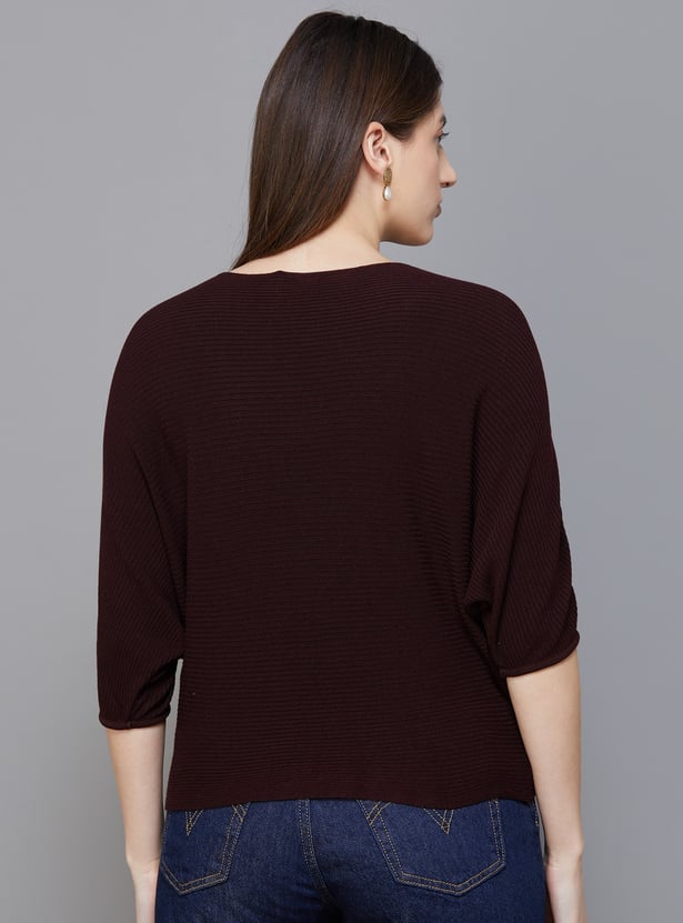 KRAUS Ribbed Batwing Sleeves Top