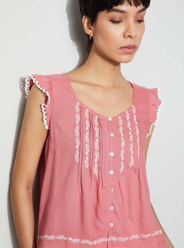 FAME FOREVER Embroidered Buttoned Top