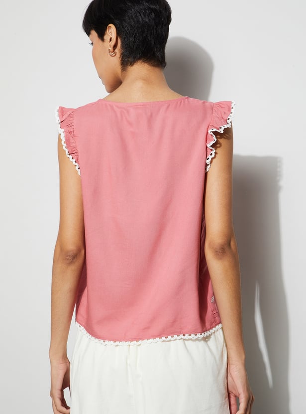 FAME FOREVER Embroidered Buttoned Top
