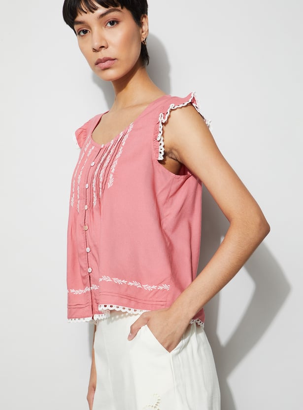 FAME FOREVER Embroidered Buttoned Top