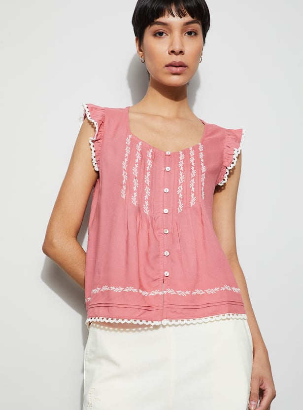 FAME FOREVER Embroidered Buttoned Top