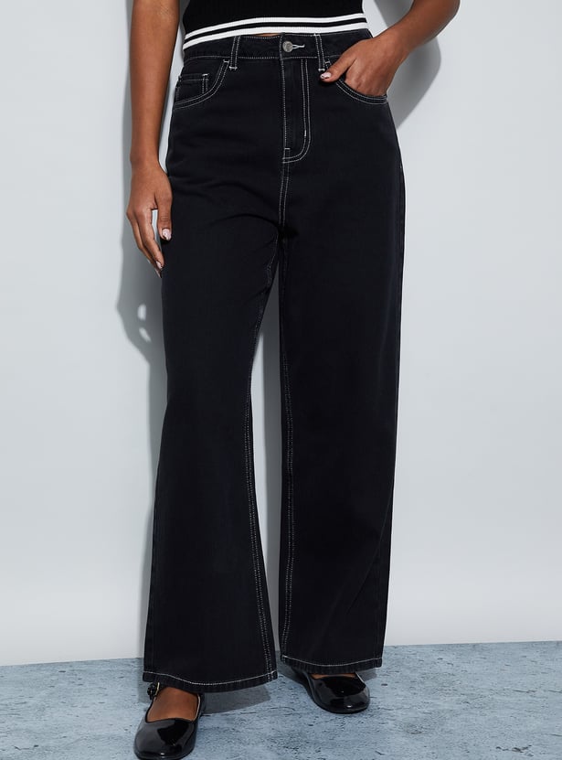 GINGER Solid Wide Leg Jeans