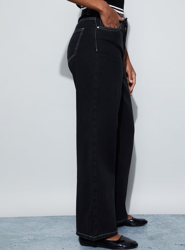 GINGER Solid Wide Leg Jeans