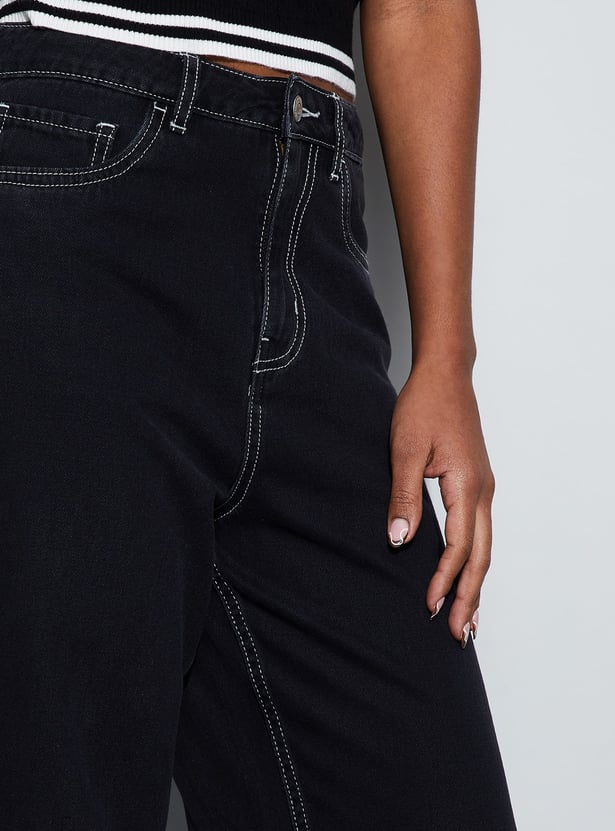 GINGER Solid Wide Leg Jeans