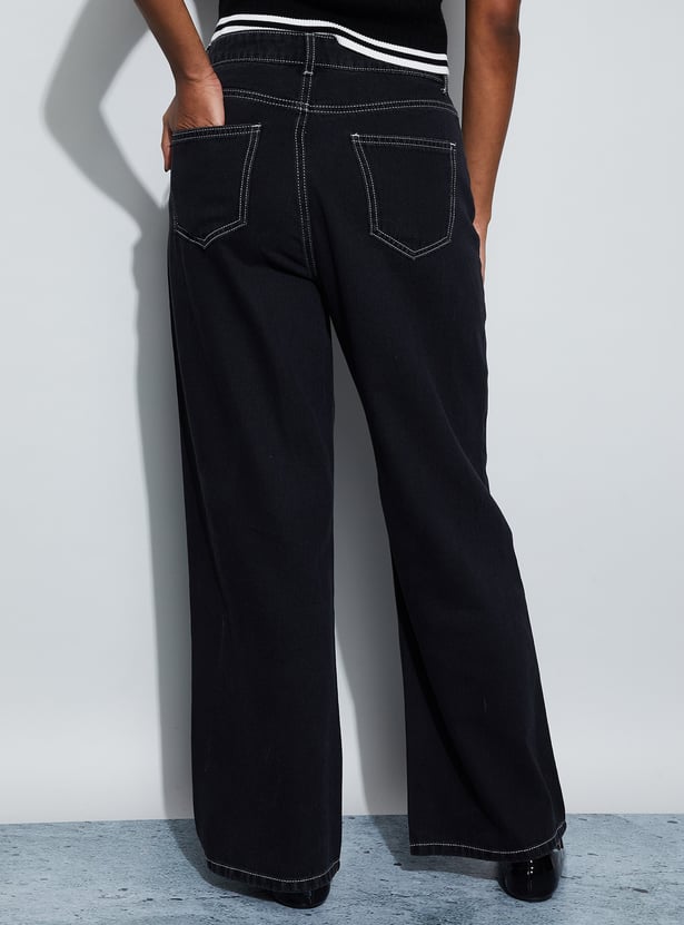 GINGER Solid Wide Leg Jeans