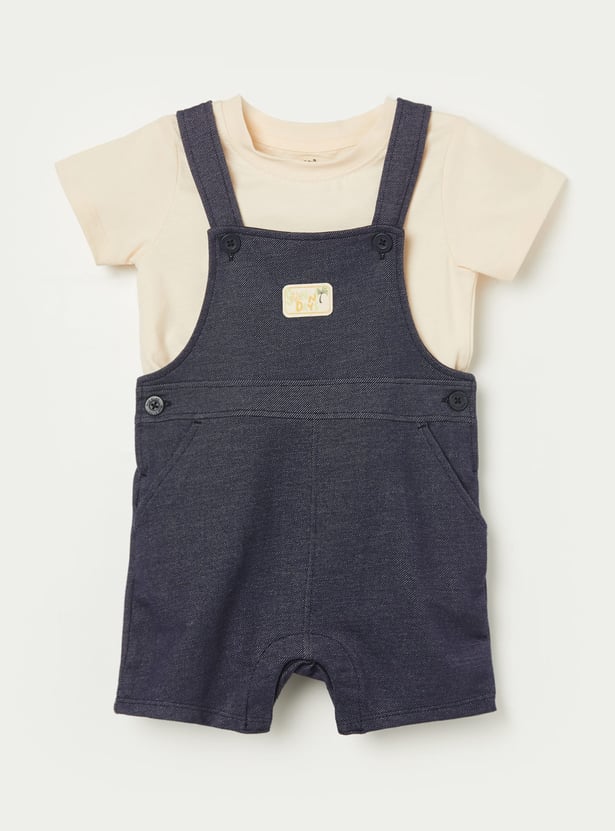 FS MINI KLUB Boys Solid Dungaree with T-shirt Set