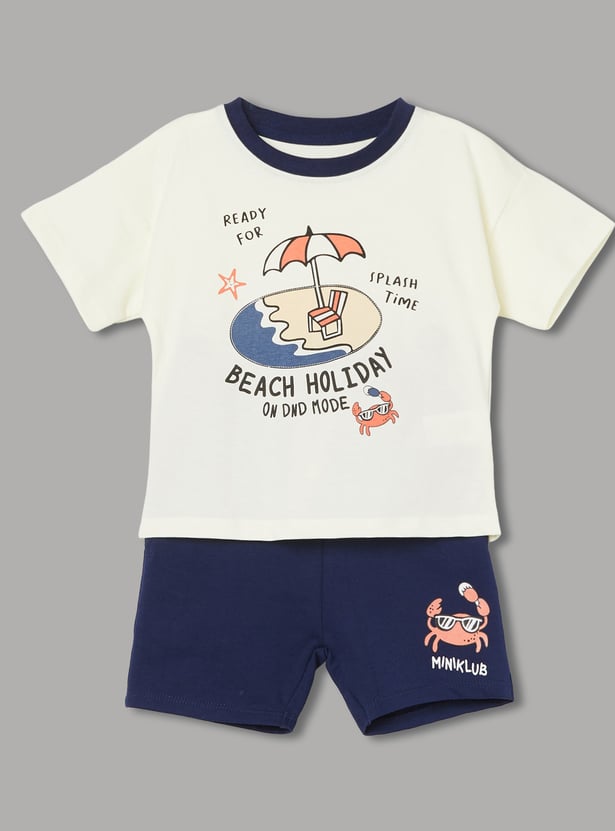 FS MINI KLUB Boys Graphic Print T-shirt with Shorts