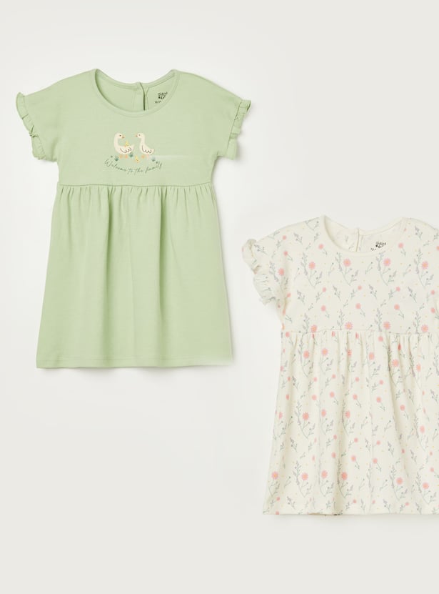 FS MINI KLUB Girls Printed A-line Dress - Pack of 2