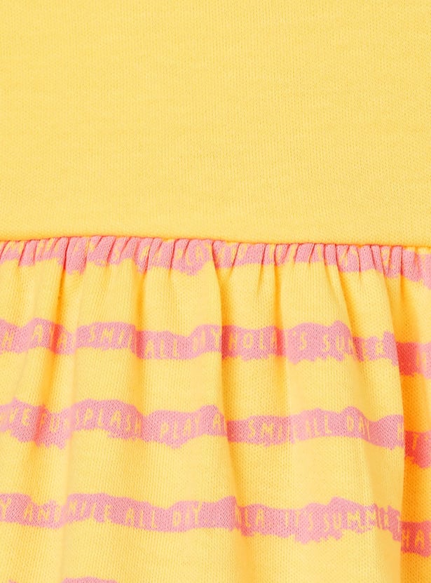 FS MINI KLUB Girls Printed and Striped Dress Set