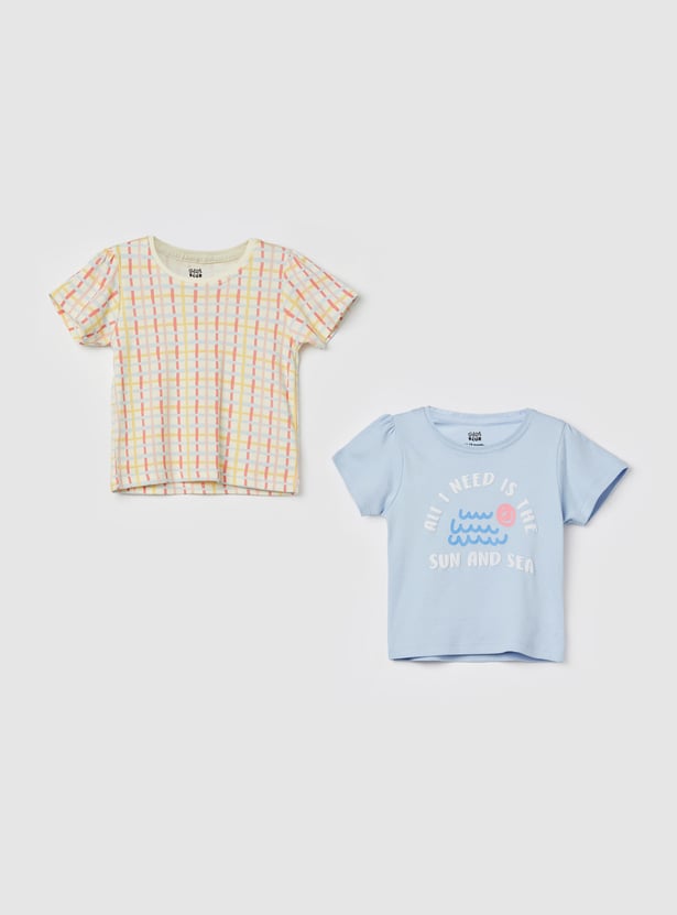 FS MINI KLUB Girls Graphic Print T-shirt - Pack of 2