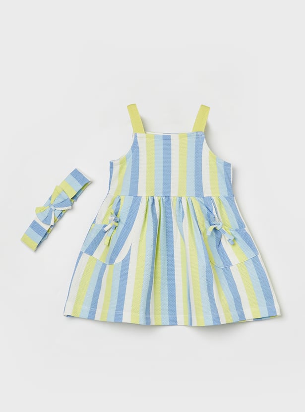 FAME FOREVER Girls Striped Tie-Up A-Line Dress