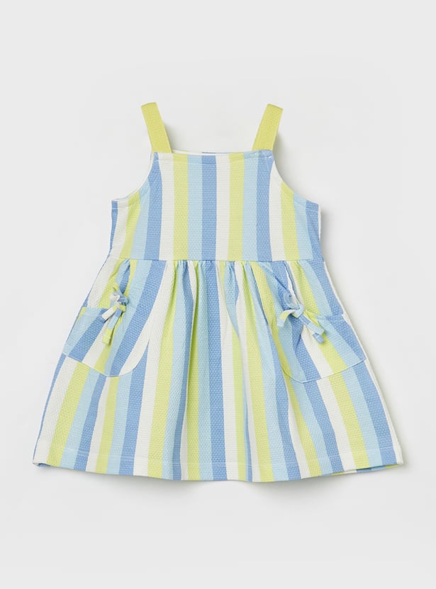 FAME FOREVER Girls Striped Tie-Up A-Line Dress