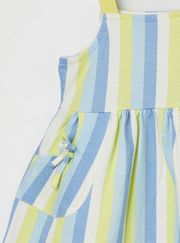 FAME FOREVER Girls Striped Tie-Up A-Line Dress