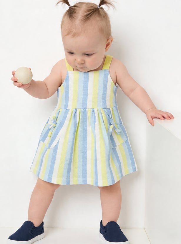 FAME FOREVER Girls Striped Tie-Up A-Line Dress