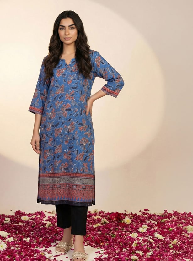 AURELIA Floral Print Straight Kurta