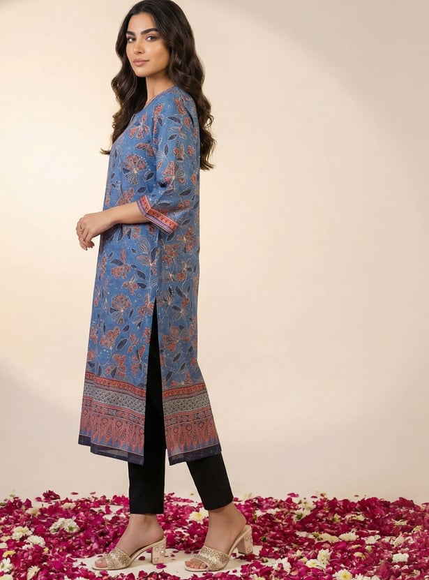 AURELIA Floral Print Straight Kurta