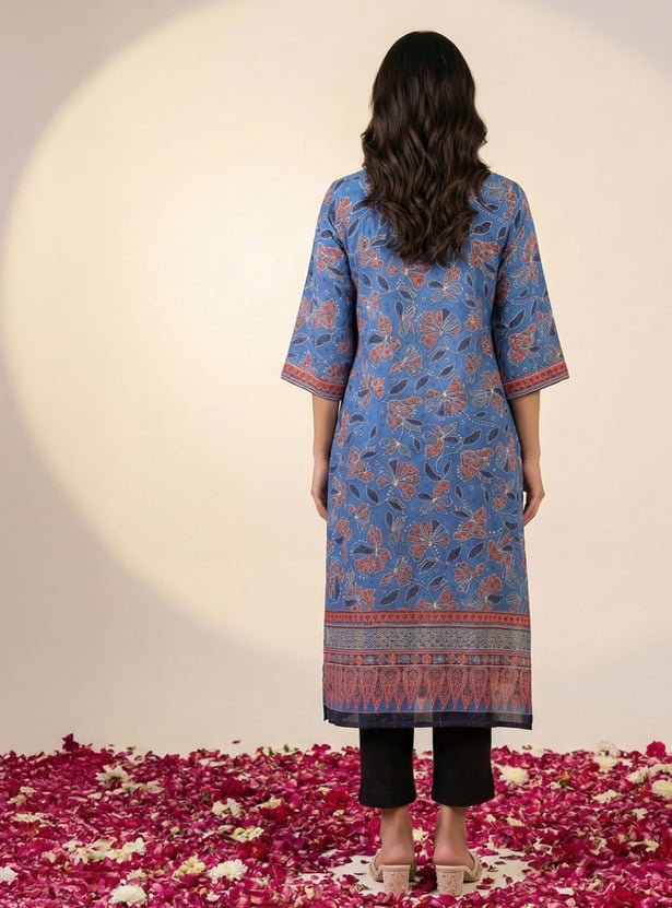AURELIA Floral Print Straight Kurta