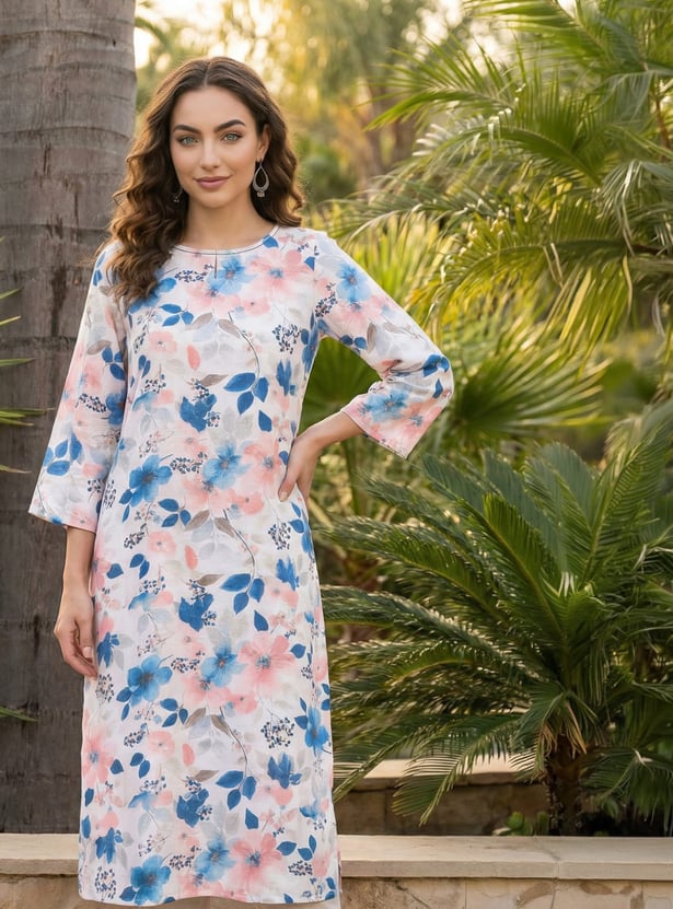 AURELIA Floral Print Straight Kurta