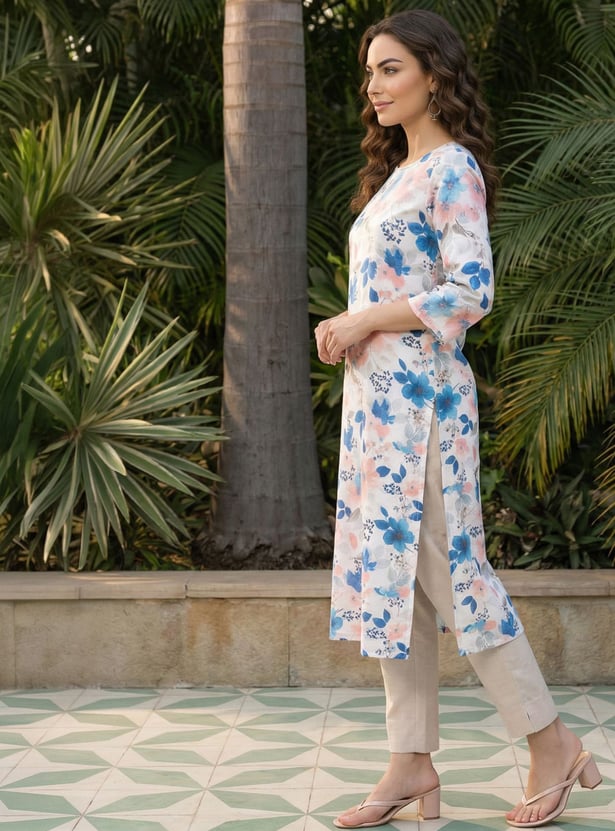 AURELIA Floral Print Straight Kurta