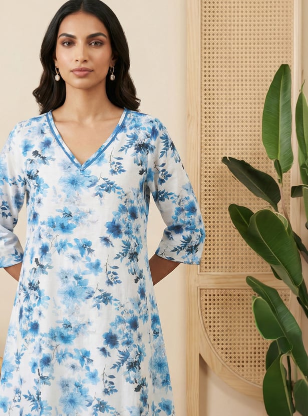 AURELIA Floral Print Straight Kurta