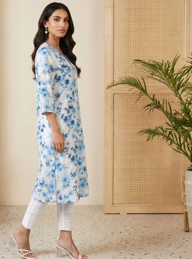 AURELIA Floral Print Straight Kurta