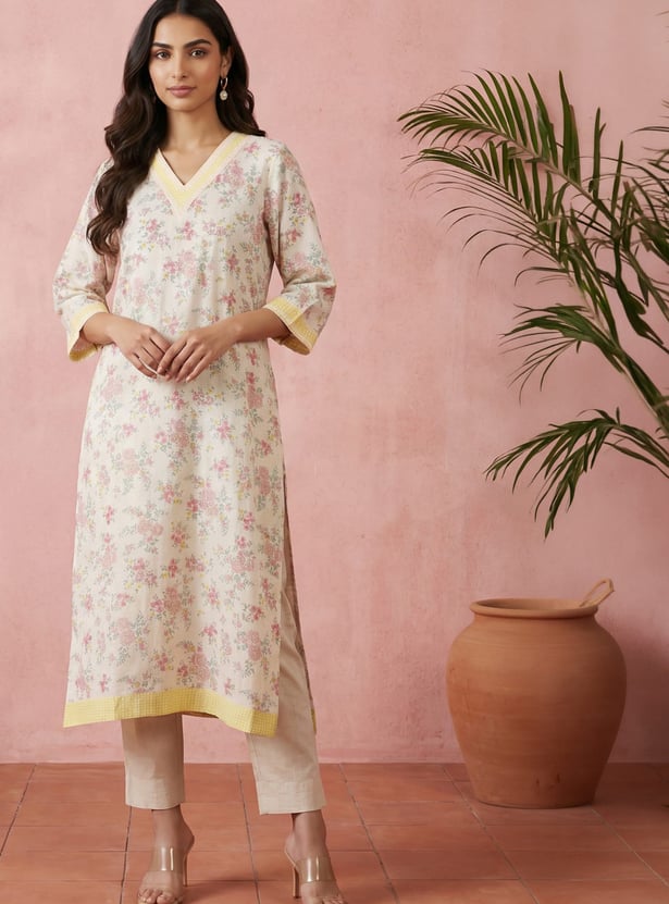 AURELIA Floral Print Straight Kurta