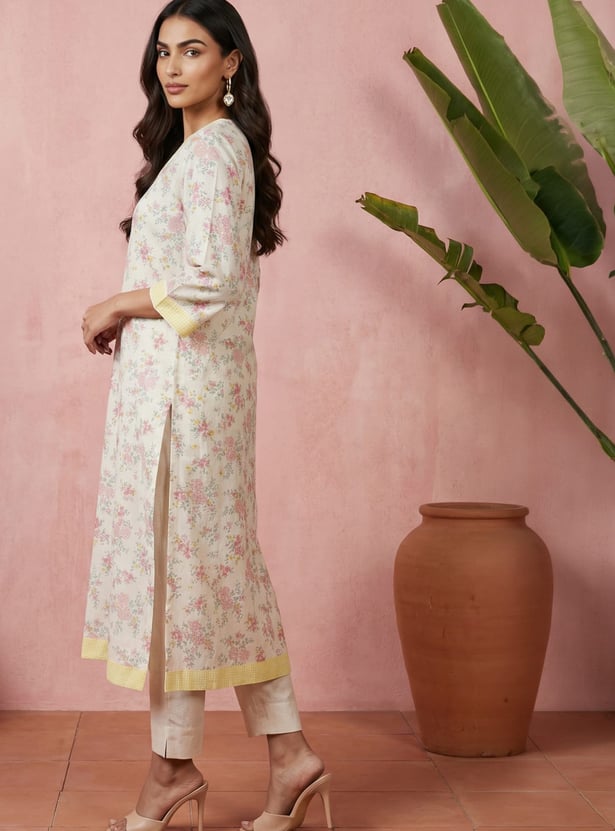 AURELIA Floral Print Straight Kurta
