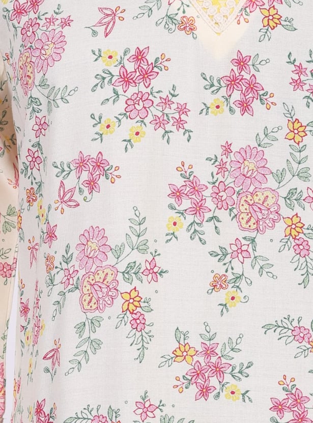 AURELIA Floral Print Straight Kurta