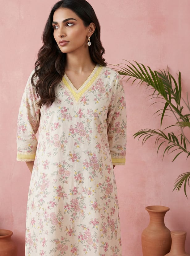 AURELIA Floral Print Straight Kurta