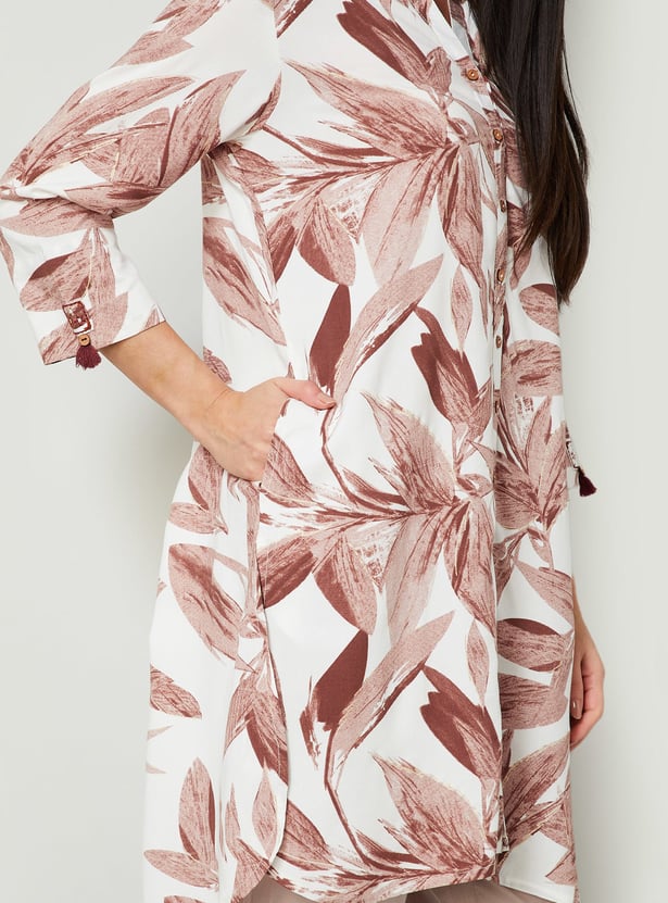 MELANGE Floral Print Curved Hem Kurta