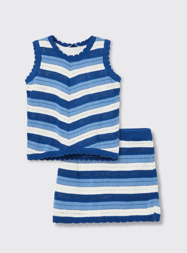 FAME FOREVER Girls Striped Top with Skirt Set