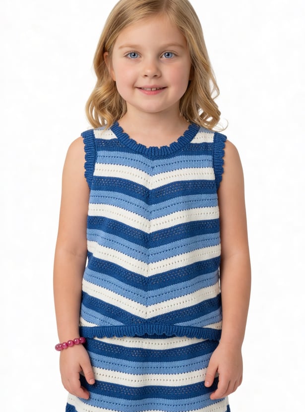 FAME FOREVER Girls Striped Top with Skirt Set