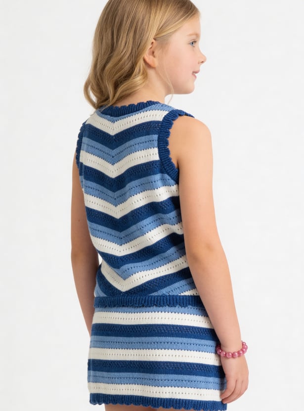 FAME FOREVER Girls Striped Top with Skirt Set