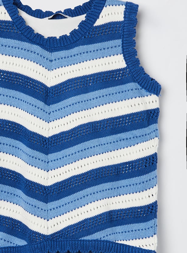 FAME FOREVER Girls Striped Top with Skirt Set