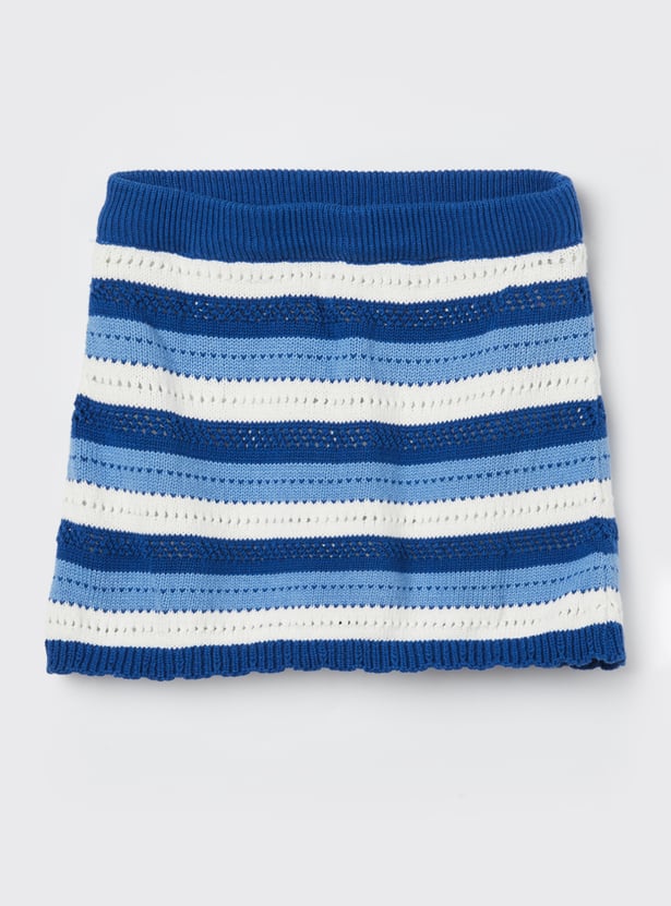 FAME FOREVER Girls Striped Top with Skirt Set