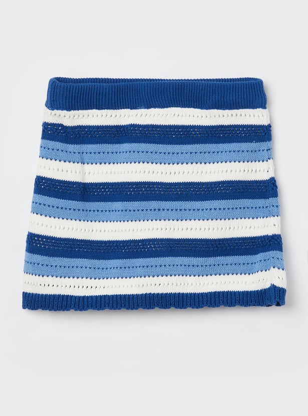 FAME FOREVER Girls Striped Top with Skirt Set
