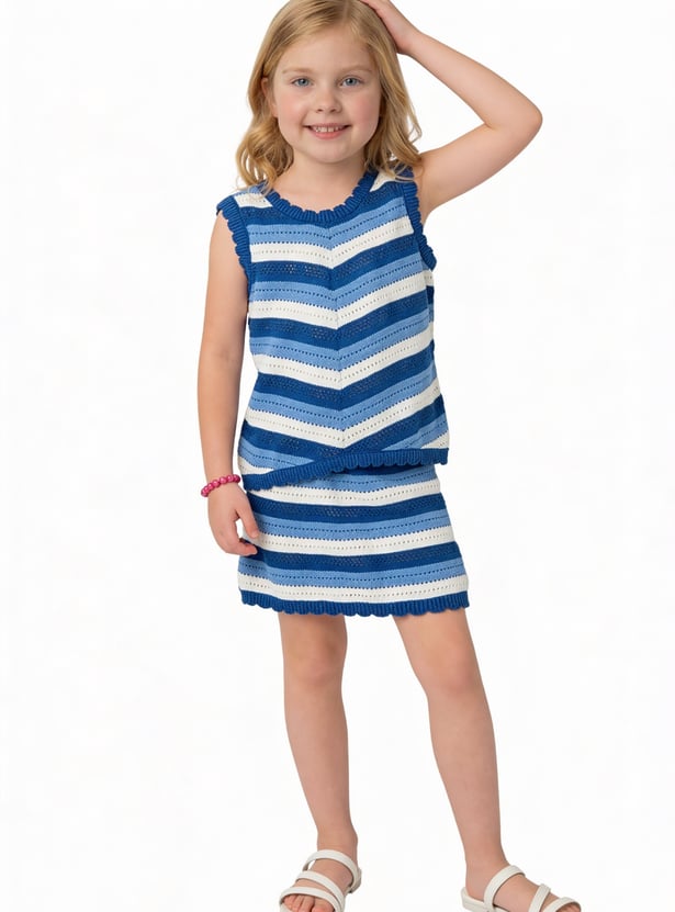 FAME FOREVER Girls Striped Top with Skirt Set