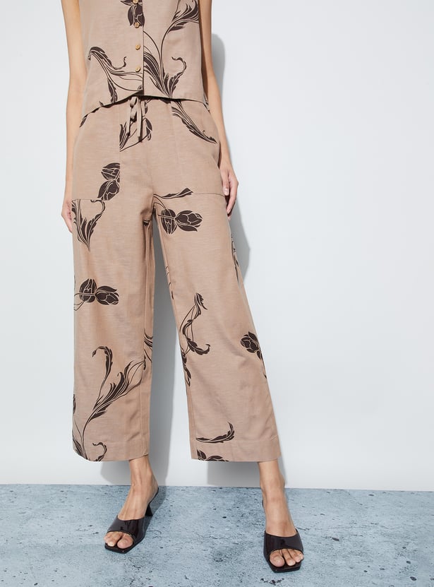 CODE Printed Drawstring Crop Trousers