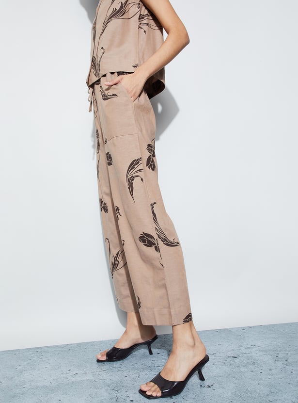 CODE Printed Drawstring Crop Trousers
