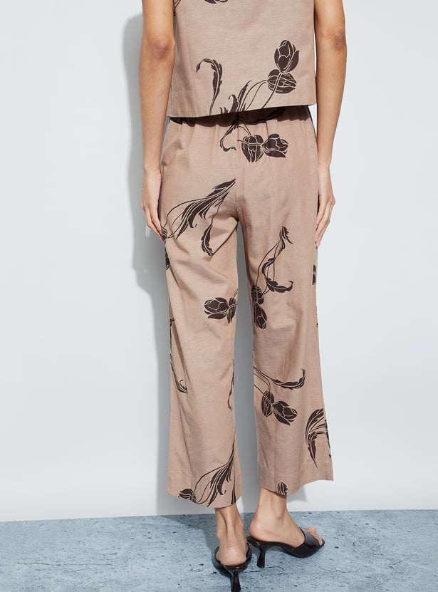 CODE Printed Drawstring Crop Trousers