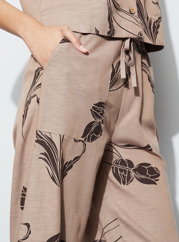 CODE Printed Drawstring Crop Trousers
