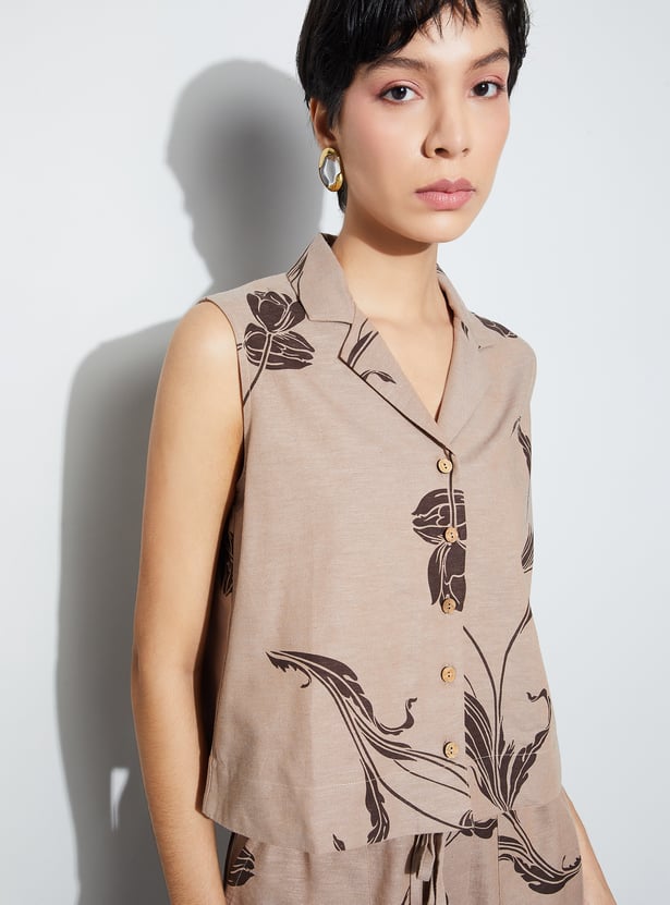 CODE Floral Print Sleeveless Shirt