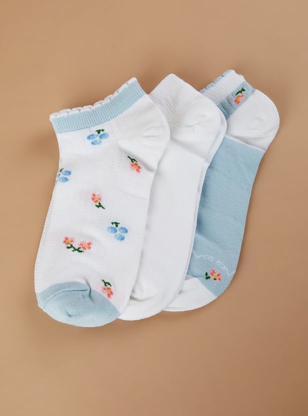 GINGER Floral Print Ankle Length Socks - Pack of 3